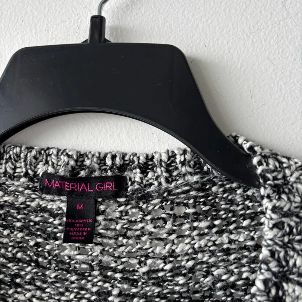 Material Girl Sweater Black White Crochet Knit Pullover Long Sleeve Womens M 90s
